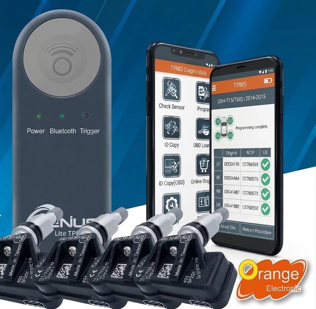 Pakke: 4 ukodede Orange TPMS-ventiler + OG-LITE
